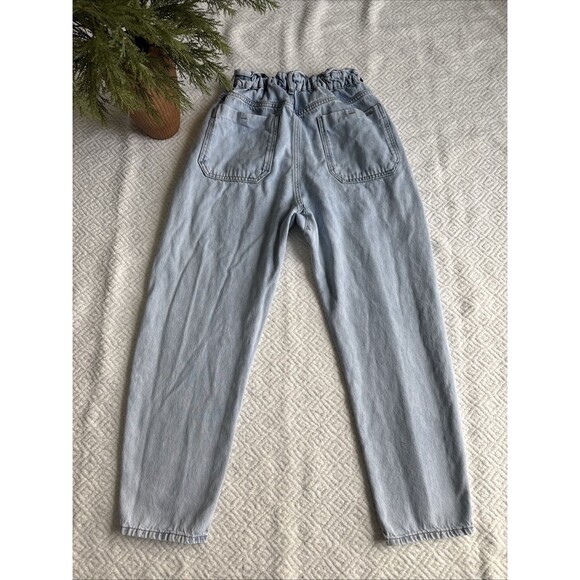 Zara Women's Paper bag Style Cinch Waist Jeans Blue Light Wash High Waisted 4 - Picture 6 of 8